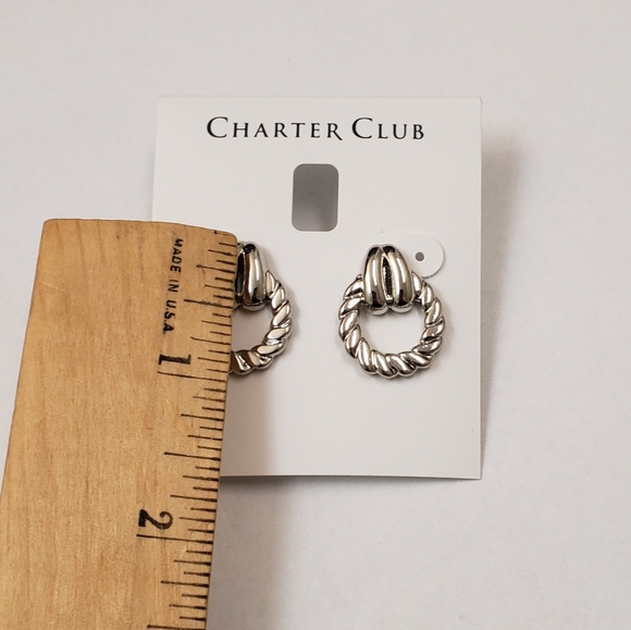Charter Club, NWT, silver tone twist knot door knocker pierced post earrings - Picture 5 of 7
